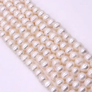 Natürliche Süßwasserperlen Loseperlen Beinahe Rund Hoher Glanz Weiße Perlenkette Für DIY Schmuckherstellung Damen Elegante Halskette Zubehör