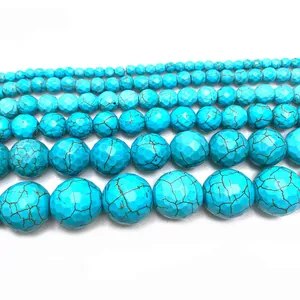 Facettierte natürliche blaue Türkis-Rundperlen in verschiedenen Größen für DIY-Schmuck