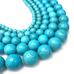 Perles rondes en turquoise bleue naturelle de différentes tailles pour bijoux DIY