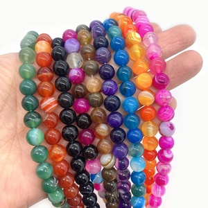 Perles rondes en agate à rayures colorées assorties pour la création de bijoux
