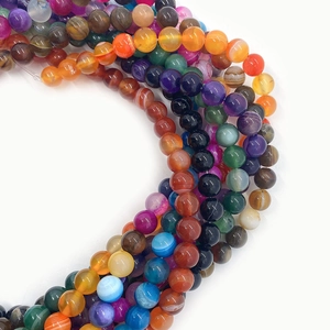 Perles rondes en agate rayée colorée pour création de bijoux DIY de 6mm à 10mm