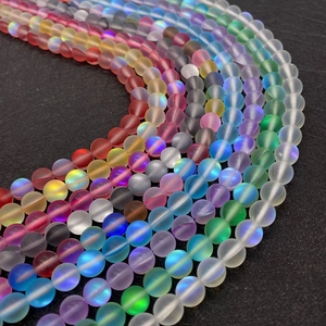 Macro shot of colorful matte frosted aurora borealis round beads for DIY jewelry