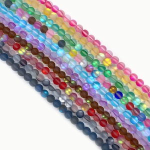Round Matte Aurora Synthetic Moonstone Loose Beads Frosted Mermaid Iridescent Stone Beads For DIY Jewelry Making Accessory