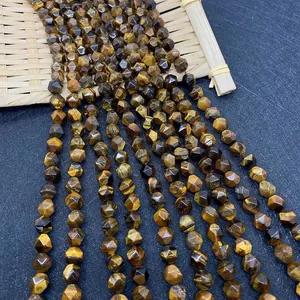 Facettierte Tigerauge-Natursteinperlen für DIY-Schmuck mit goldbrauner Seidentextur