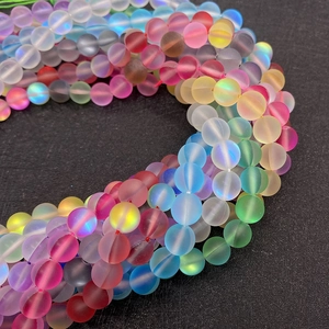 Matte synthetic moonstone beads with aurora finish for DIY jewelry accessories