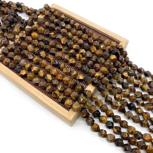 Facettierte natürliche gelbe Tigerauge-Steinperlen für DIY-Halsketten-Schmuckzubehör