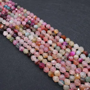 Macro shot of colorful faceted dragon vein agate beads for DIY jewelry making