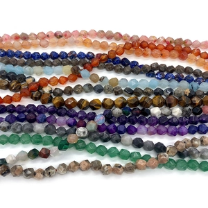 Faceted natural stone round beads in multi-color tiger eye, lapis and amethyst for DIY