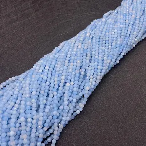 Macro shot of 2-4mm faceted light blue natural stone beads for DIY jewelry making