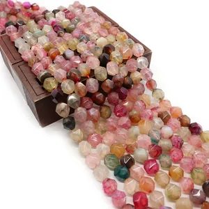 Faceted Dragon Vein Agate Natural Stone Loose Beads Round Spacer Beads For DIY Jewelry Making Bracelet Necklace Multi-color Stone Beads