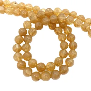 Natural yellow quartz crystal round beads for DIY jewelry making necklaces and bracelets