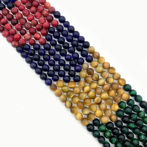 Mixed color natural tiger eye round beads in red purple gold and green for DIY jewelry