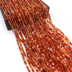 Natural Stone Faceted Red Agate Loose Beads Carnelian Round Beads For DIY Bracelet Necklace Jewelry Making Accessories