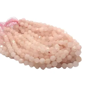 Faceted rose quartz beads strands for DIY jewelry making with natural pink gemstone surface