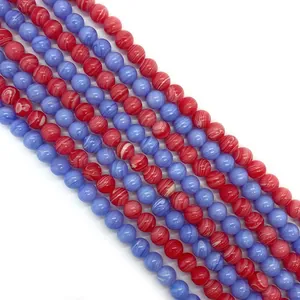 Polished 8-10mm synthetic red rhodochrosite and blue agate round beads for DIY jewelry
