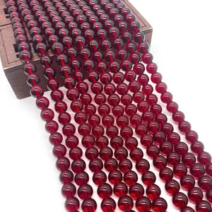Natural Stone Garnet Round Beads Semi-transparent Deep Red DIY Jewelry Making Accessories Polished Loose Beads For Necklace