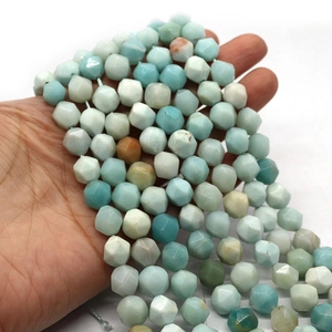 Perle sfaccettate in amazzonite naturale blu pallido e verde menta per creazione gioielli