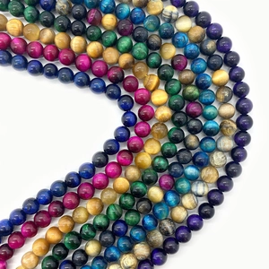 Mixed color natural tiger eye stone round beads with chatoyancy for DIY jewelry