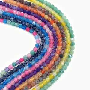 Rainbow weathered agate beads for DIY jewelry making with round dragon vein texture