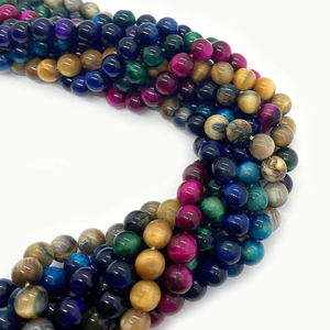 Vibrant multi-color tiger eye round beads strings for DIY jewelry making accessories