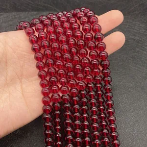Deep red garnet round beads for DIY jewelry making with high transparency and glossy finish