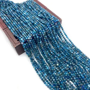 Natural Blue Apatite Stone Faceted Round Loose Beads For DIY Jewelry Making Bracelets Necklaces Fashion Craft Accessory