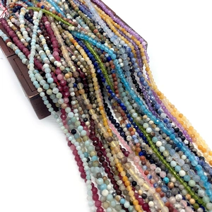 Natural Stone Faceted Round Loose Beads Lapis Lazuli Garnet Multi Colors Beads For DIY Bracelet Jewelry Making Accessory