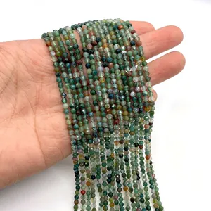 Faceted natural Indian moss agate beads for DIY jewelry making with green stone strands