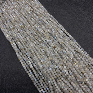 Close-up of faceted labradorite beads with blue flash for DIY jewelry making