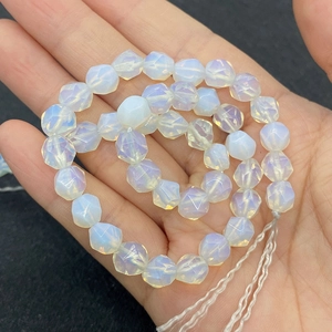 Faceted milky opal beads with blue-purple fire, 6-10mm loose stones for DIY jewelry