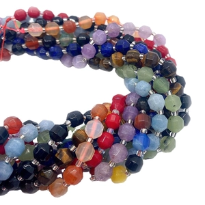 Faceted natural stone beads with mixed agate and quartz crystals for DIY jewelry making