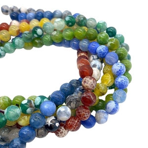 Colorful natural fire agate and dragon vein round loose beads for DIY jewelry making