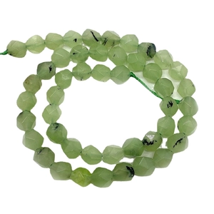 Faceted natural green prehnite beads strand for DIY necklace jewelry making