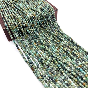 African Turquoise Natural Stone Faceted Round Loose Beads For DIY Bracelet Necklace Making Handmade Jewelry Finding Accessory