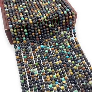 Natural African Turquoise Faceted Round Loose Beads For DIY Bracelet Necklace Jewelry Making Small Stone Beads Findings