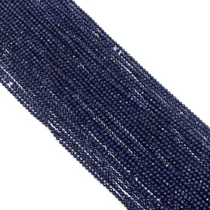 Fils de perles facettées en grès bleu foncé scintillant pour la création de bijoux