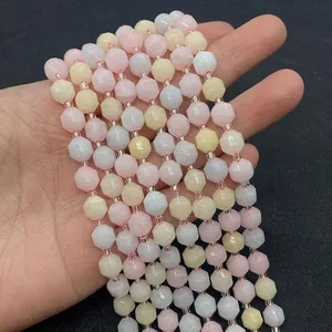 Macro detail of faceted natural stone beads in pastel colors for DIY jewelry making