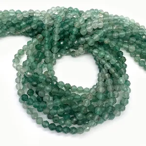 Faceted natural green strawberry quartz beads for DIY jewelry making and bracelets