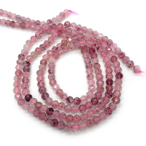 Faceted natural strawberry quartz loose beads on a pink string for jewelry making