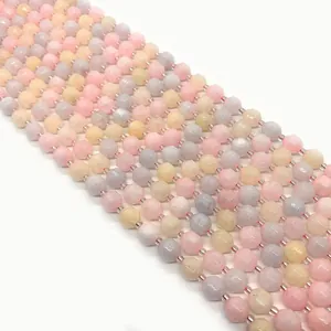 Faceted natural morganite beads in pastel pink yellow and blue colors for DIY jewelry