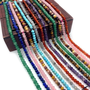 Natural Stone Faceted Round Flat Loose Beads For DIY Jewelry Making Amethyst Rose Quartz Tiger Eye Lapis Strand