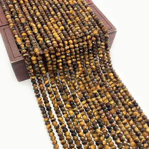 Perles de Pierre Œil de Tigre Facettées Naturelles pour la Fabrication de Bijoux DIY Perles en Pierre Semi-Précieuse
