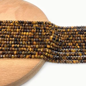 Perles en pierre naturelle œil de tigre facettées pour création de bijoux et colliers