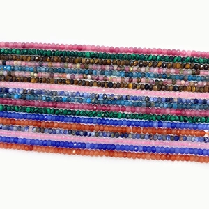 Cuentas facetadas de piedra natural 2x3mm en apatita y cuarzo fresa multicolor mix