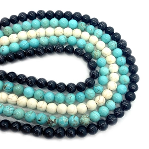 6mm-10mm natural style round stone beads in black blue and white for DIY jewelry