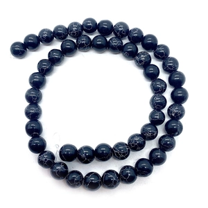 Strand of 6mm-10mm black natural stone round beads with white web patterns for jewelry DIY