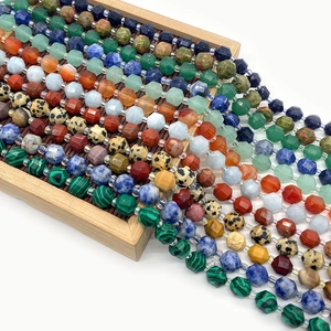 Faceted natural stones malachite and lapis lazuli beads 8mm for DIY jewelry making
