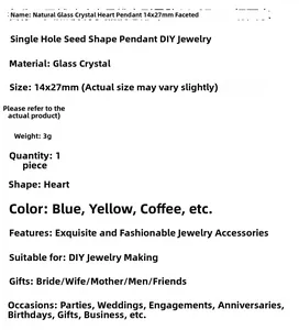 Detailed technical chart of 14x27mm faceted heart crystal pendant for DIY jewelry making