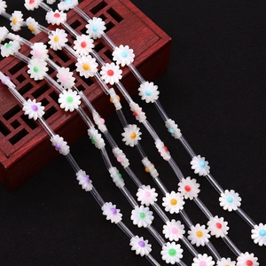 Natural Sea Shell Daisy Flower Loose Beads 10mm 12mm Colorful Drip Oil Polished Shell Beads For DIY Necklace Jewelry Making Accessories