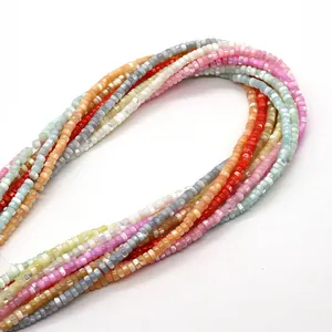 Multi-colored 2x4mm flat square natural sea shell beads for DIY jewelry making